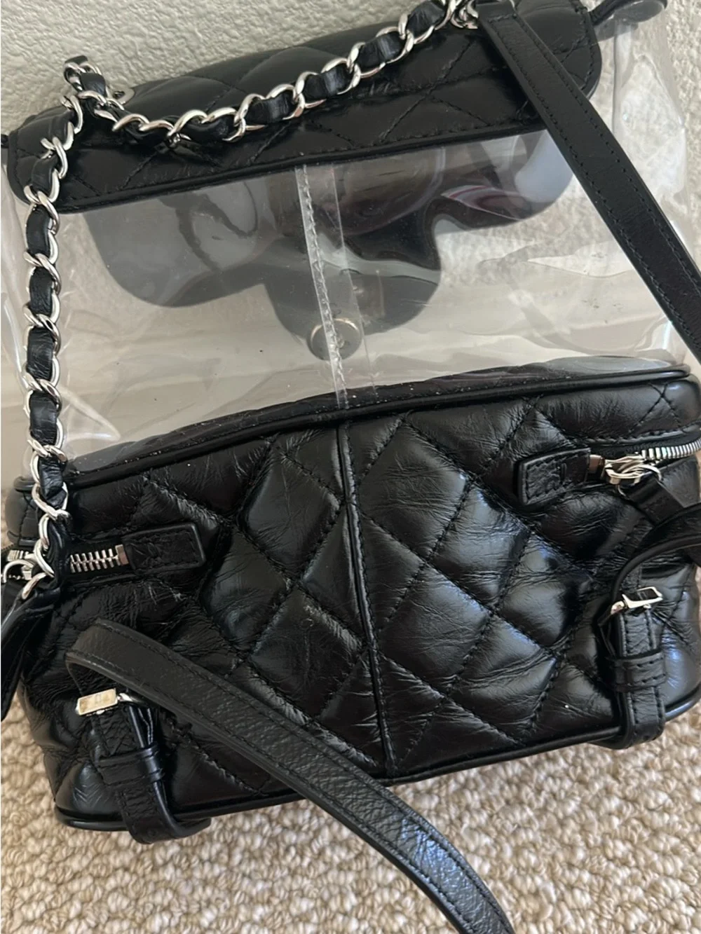CHANEL Leather backpack & Clear PVC
